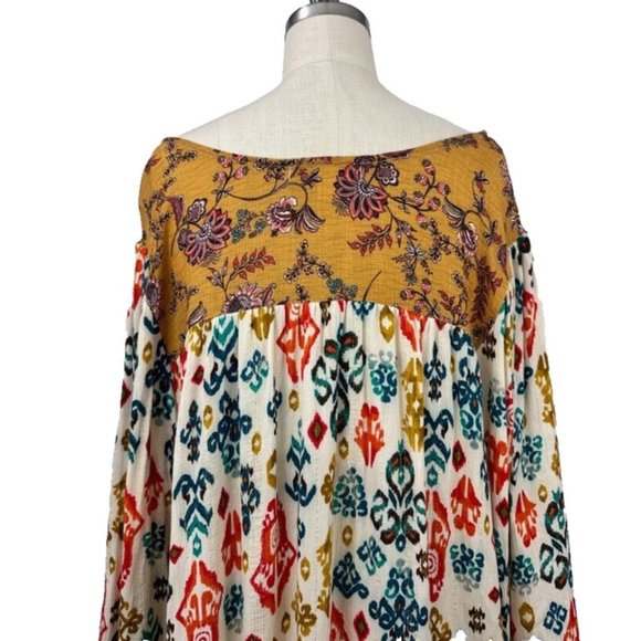Farmers Market Blouse Woman's Size M Multicolor Boho Charming‎ Art - Picture 4 of 10